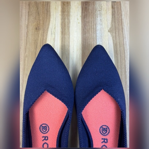 Rothy's Navy Pointed Knit Flats with Coral Insole - Picture 2 of 3